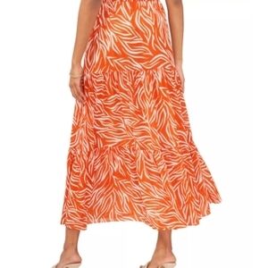 Vince Camuto Women's Zebra-Print Tiered Maxi Skirt (SizVibrant Orange Maxi Skirt